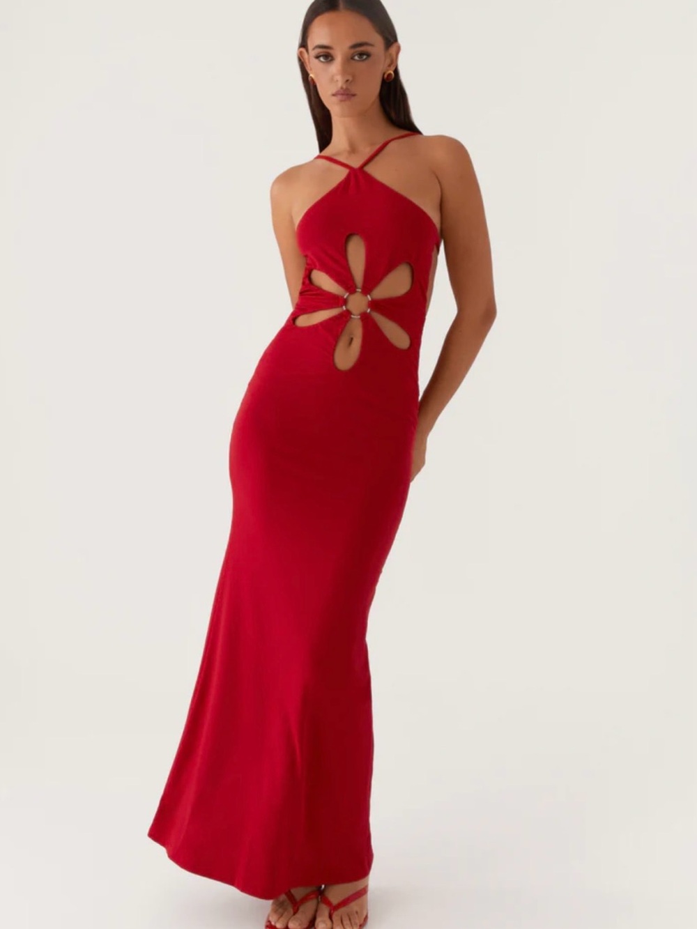 Peppermayo Red “Grow Together” backless maxi dress US 6